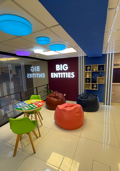 a laptop with the Big Entities logo